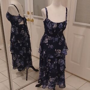 New Floral Navy Blue Midi Dress - Size Small
